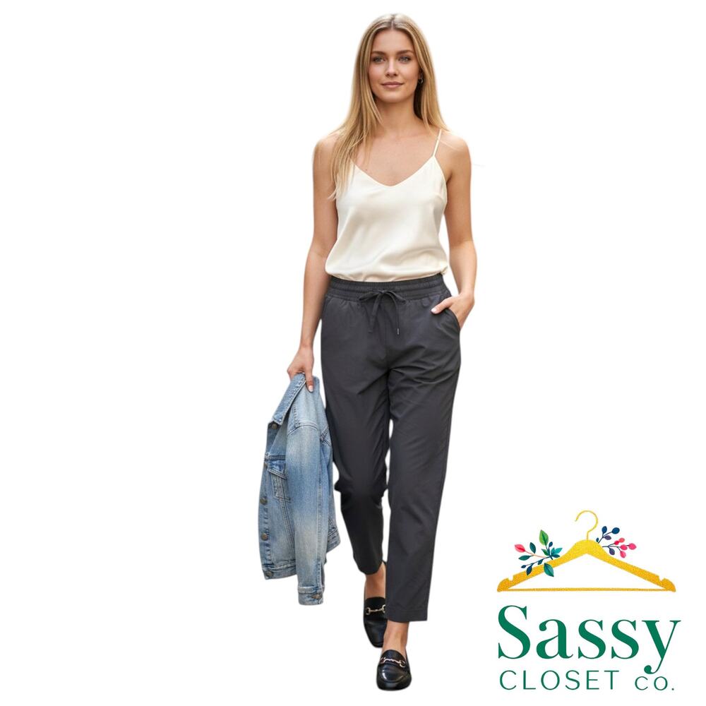 SPANX On the Move Slim Pant High Rise Black Smocked Drawstring Track Pants XL